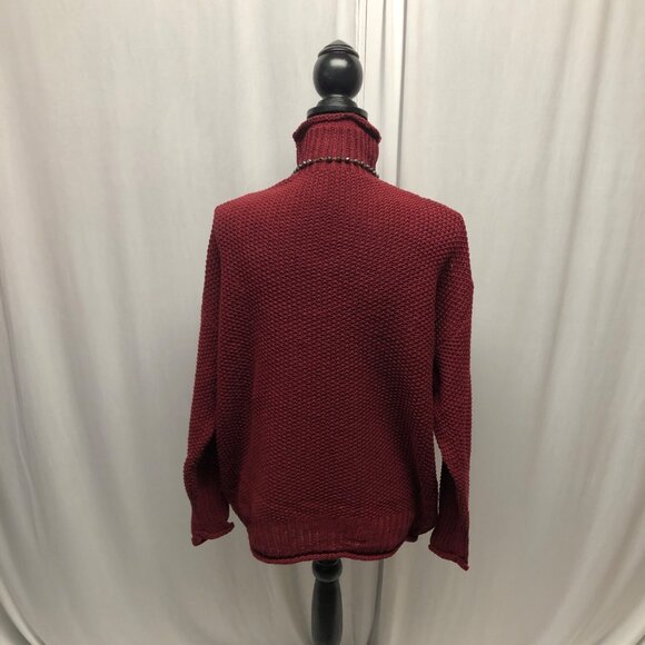 Maroon Mock Turtleneck Loose Knit Sweater Womens Size XL Long Sleeve Cozy NEW - Picture 4 of 9